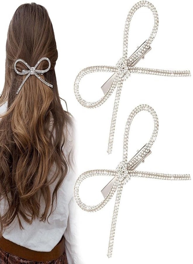 Mxxipp 2pcs Bow Hair Clips Rhinestone Crystal Bowknot Clips for Women Girls Party Halloween Vanlentine Mothers' Day - Image 1